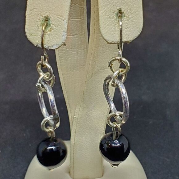 Black & Silver Tone Dangling Earrings - Picture 1 of 2